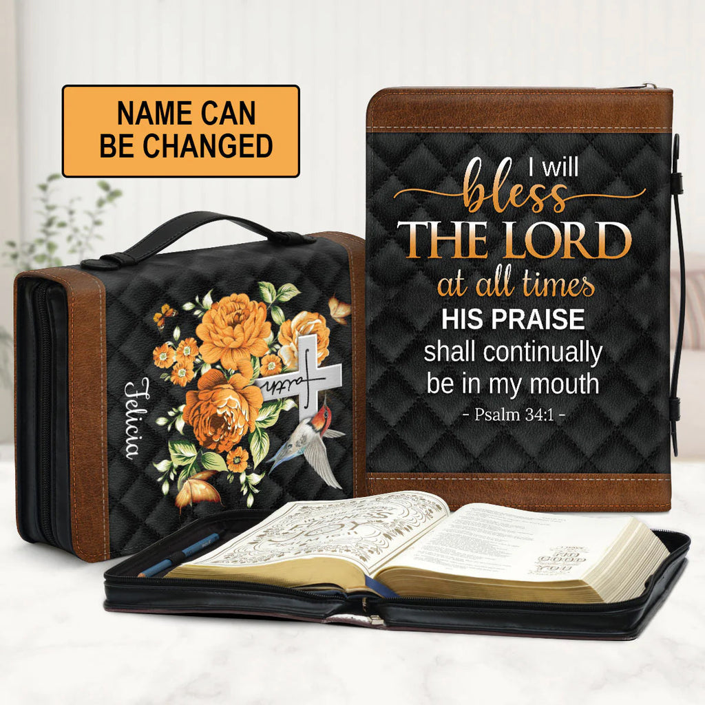 Personalized Psalm 34:1 Floral Bible Cover