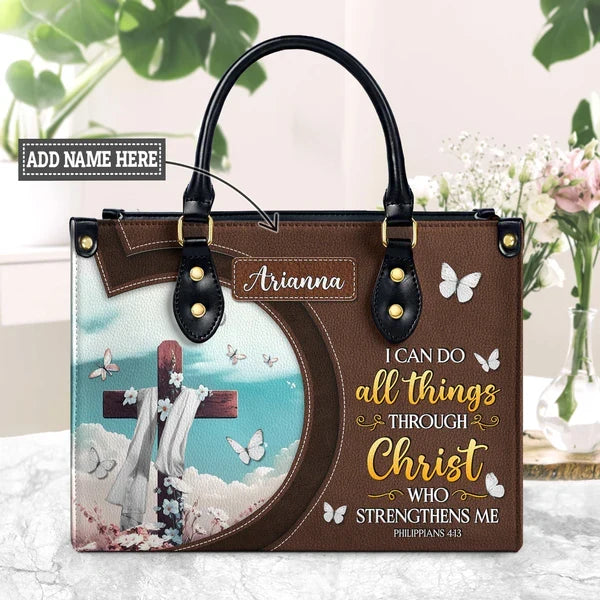 Philippians 4:13 Butterfly Leather Handbag
