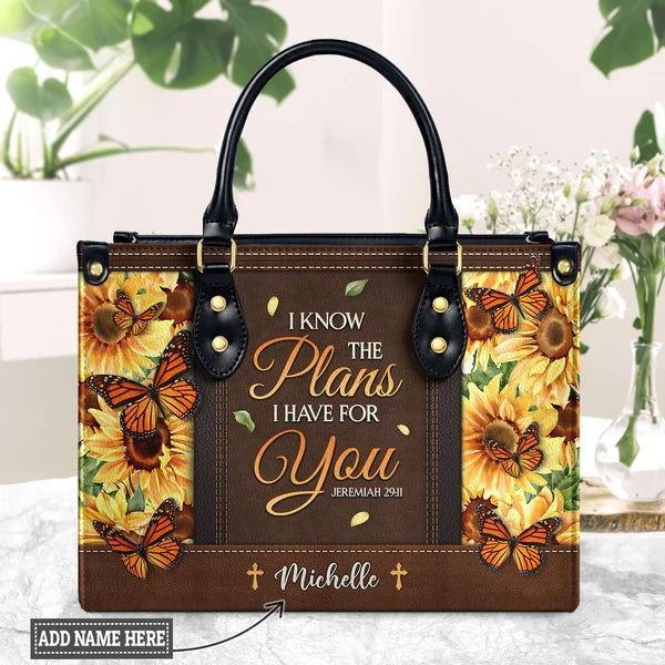 Jeremiah 29:11 Sunflower Butterfly Leather Handbag