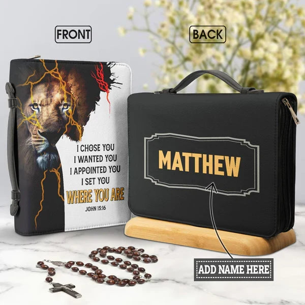 Personalized John 15:16 Lion Bible Cover