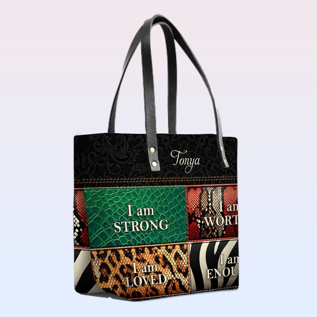 Personalized Bible Verse Leather Tote Bag