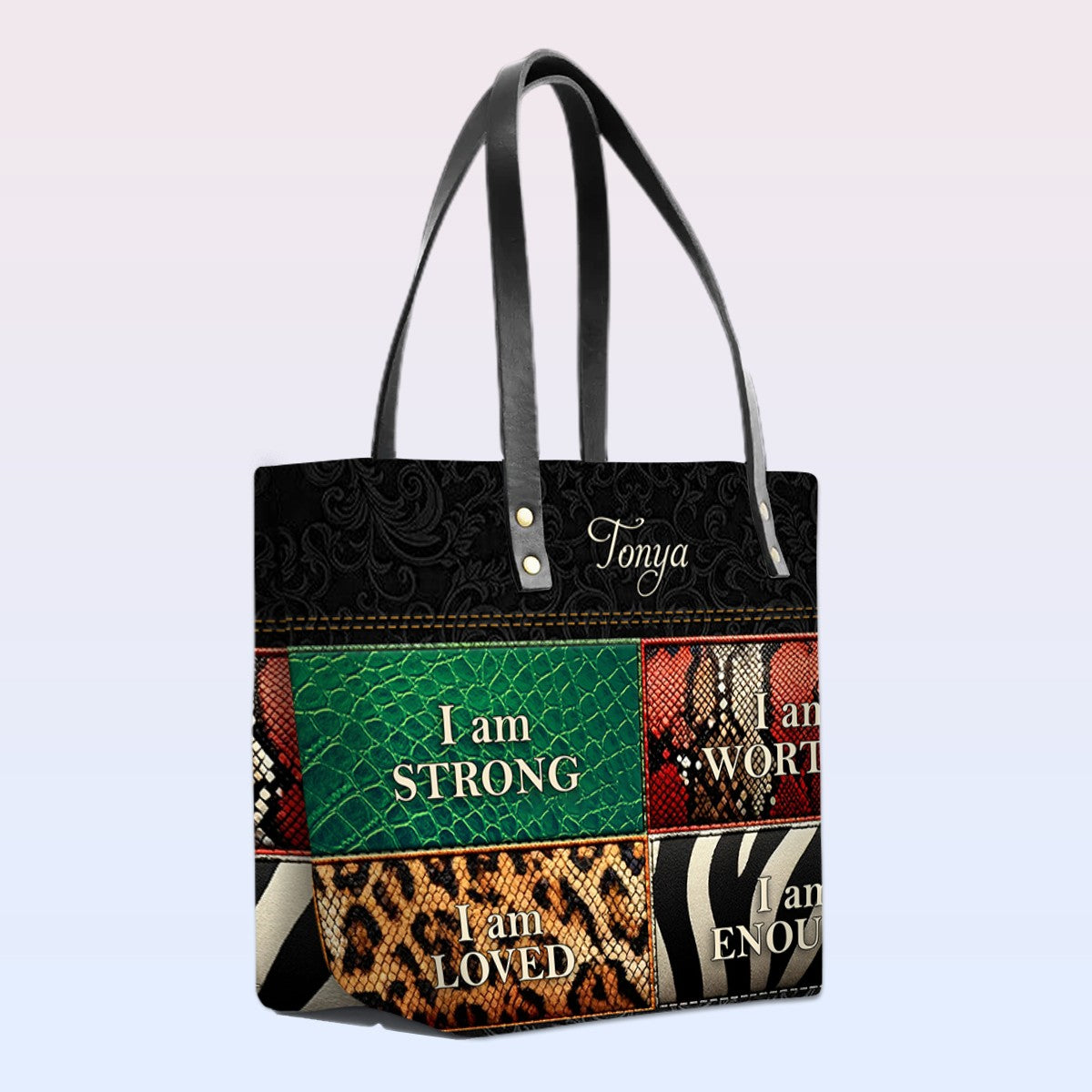 Personalized Bible Verse Leather Tote Bag