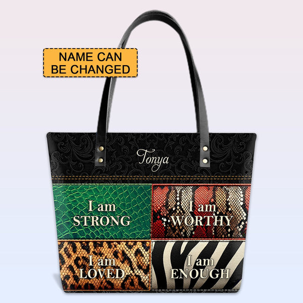 Personalized Bible Verse Leather Tote Bag
