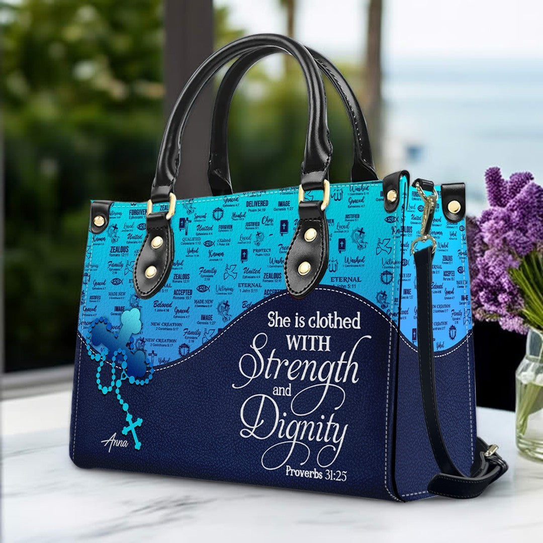 Personalized Sapphire Blue Christian Leather Handbag