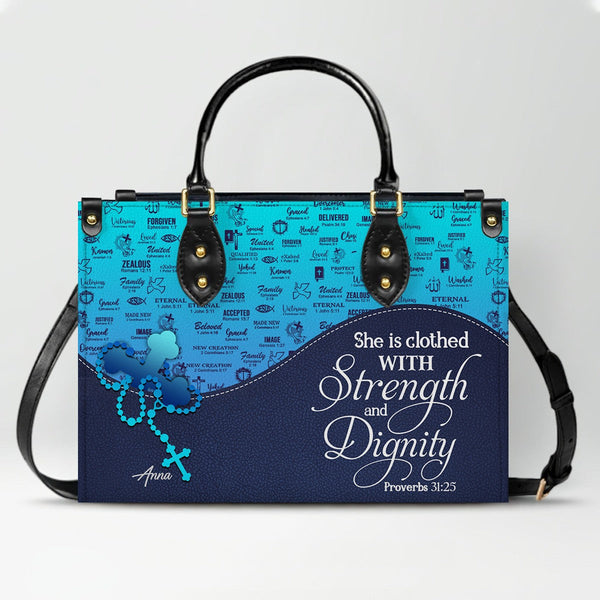 Personalized Sapphire Blue Christian Leather Handbag