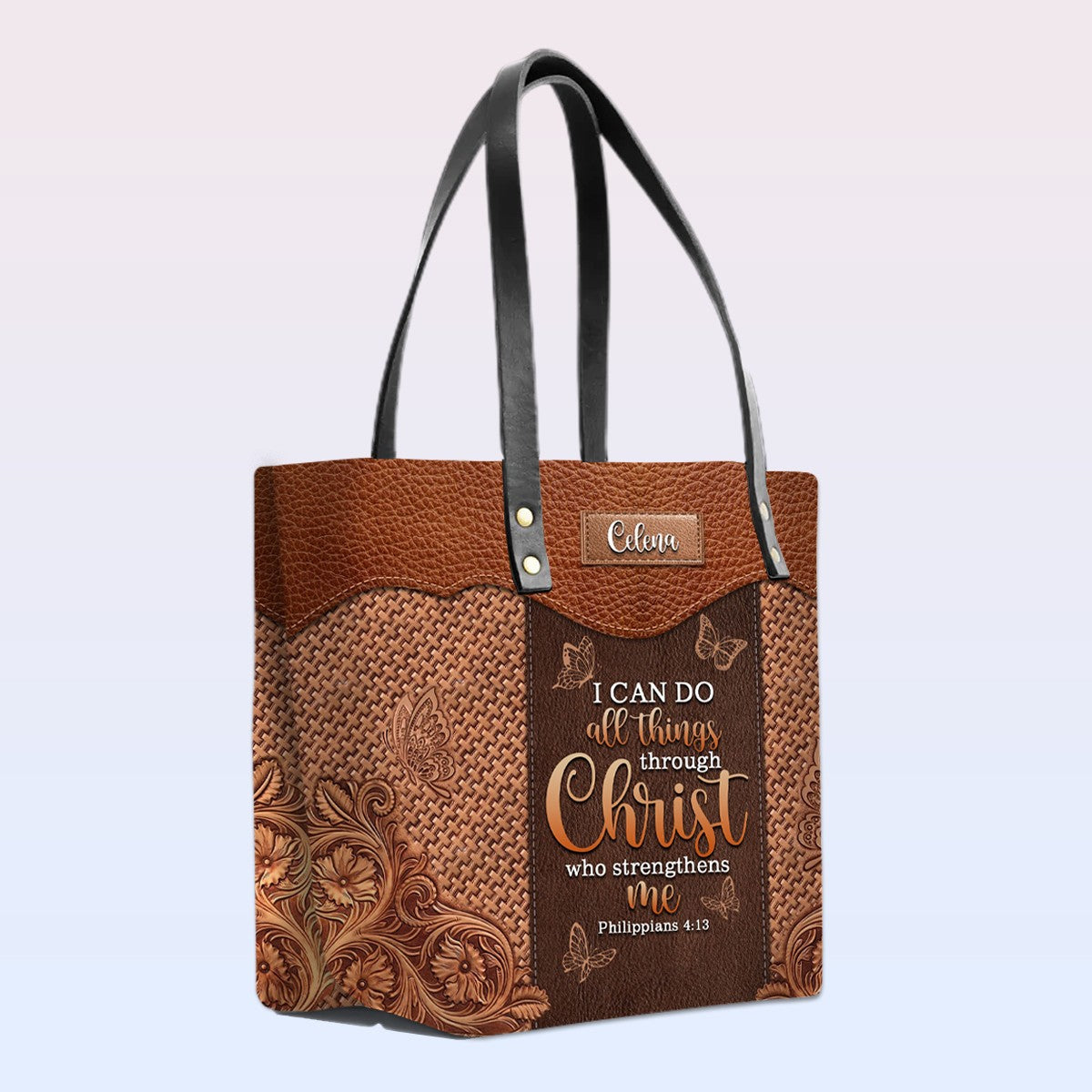 Personalized Bible Verse Leather Tote Bag