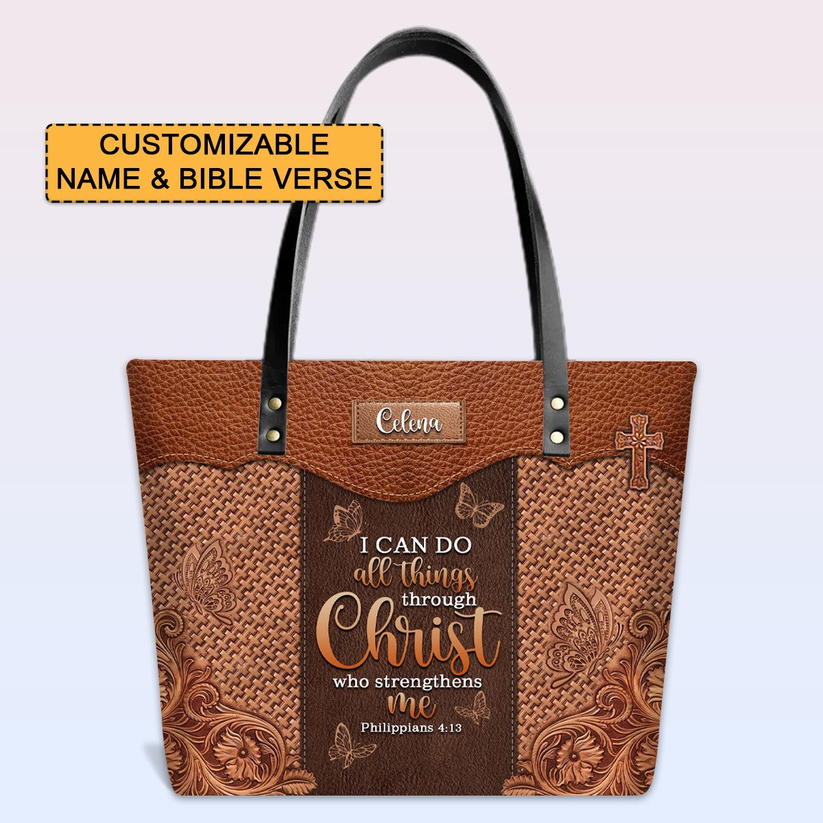 Personalized Bible Verse Leather Tote Bag