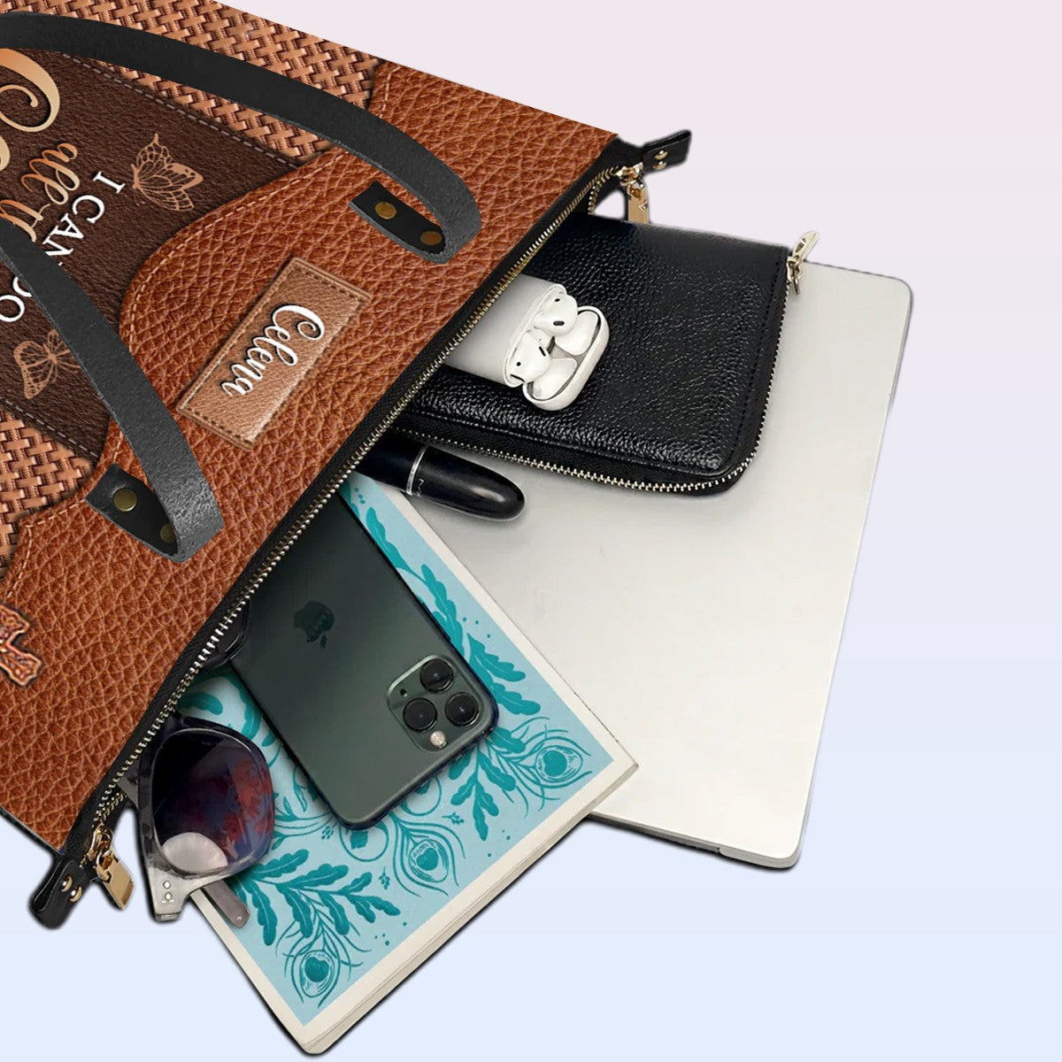 Personalized Bible Verse Leather Tote Bag