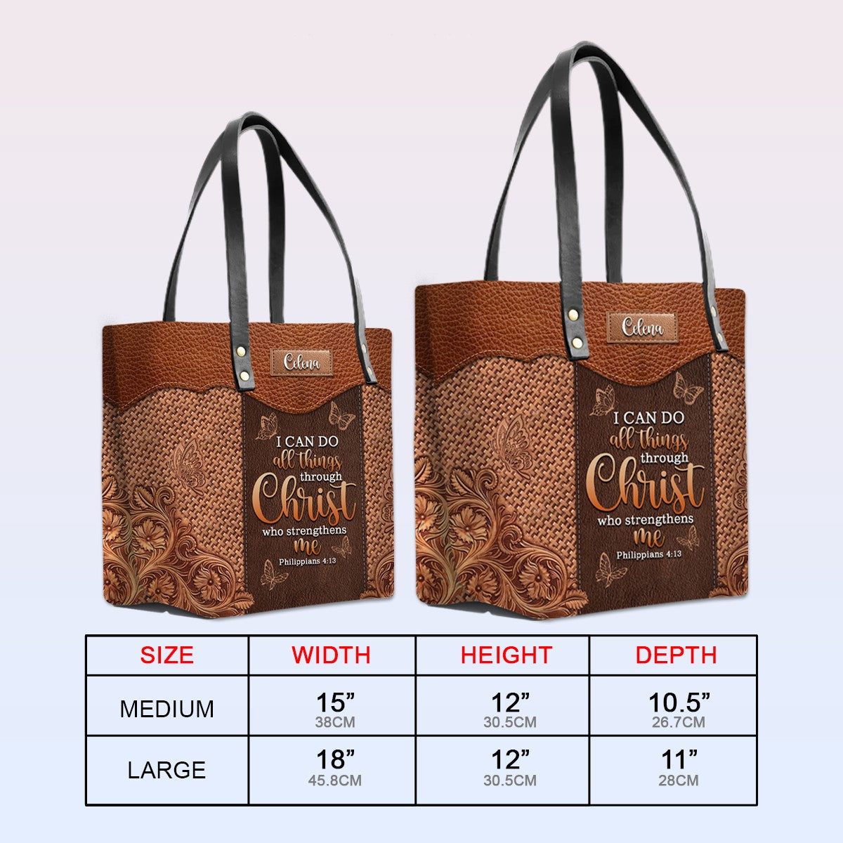 Personalized Bible Verse Leather Tote Bag