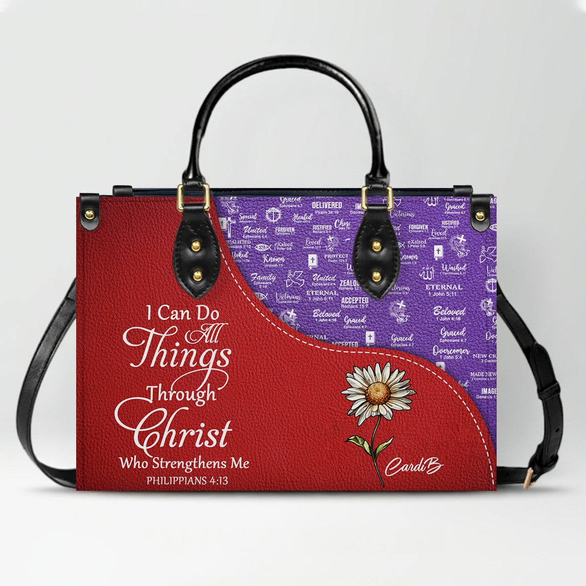 Personalized Bible Verse Leather Tote Bag