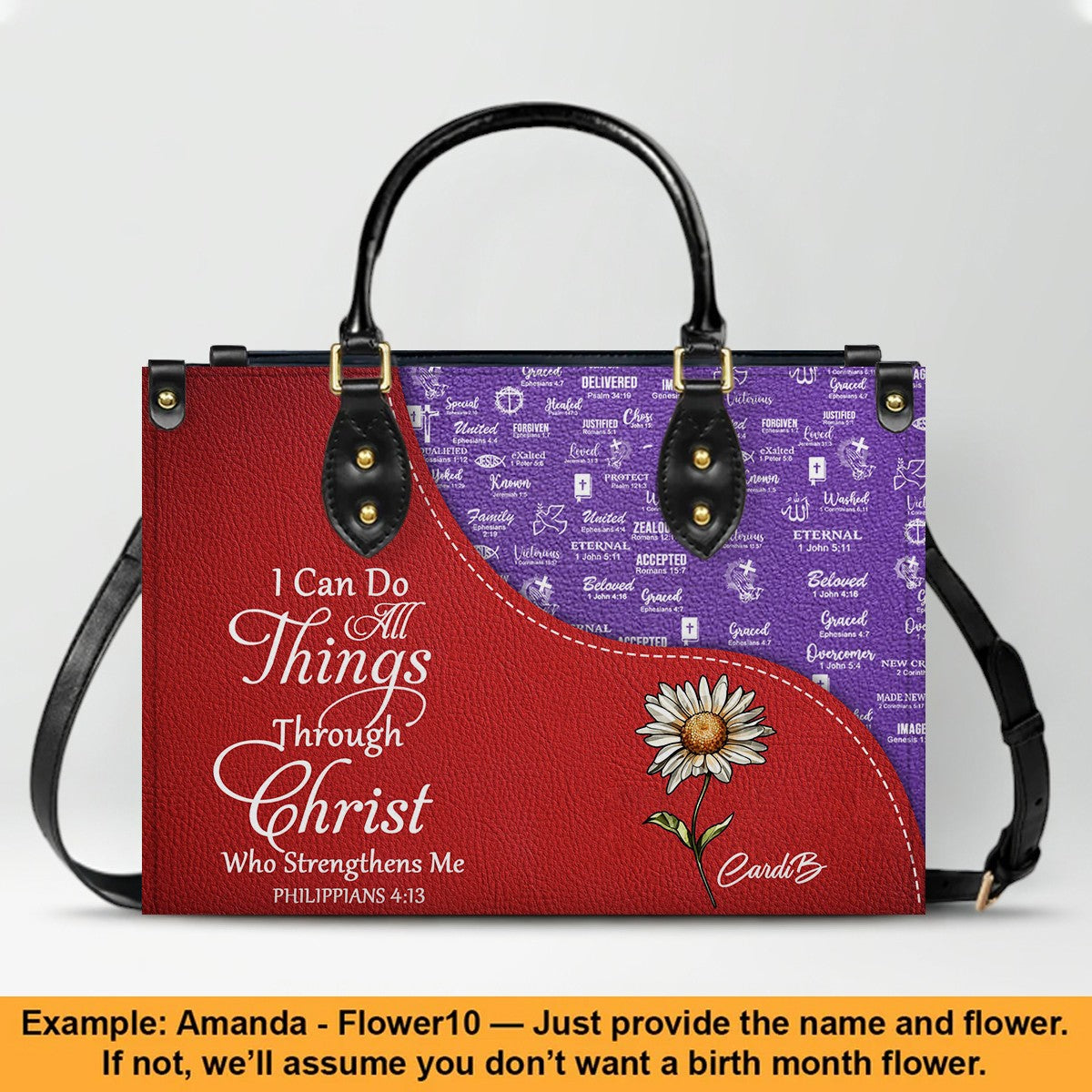 Personalized Bible Verse Leather Tote Bag