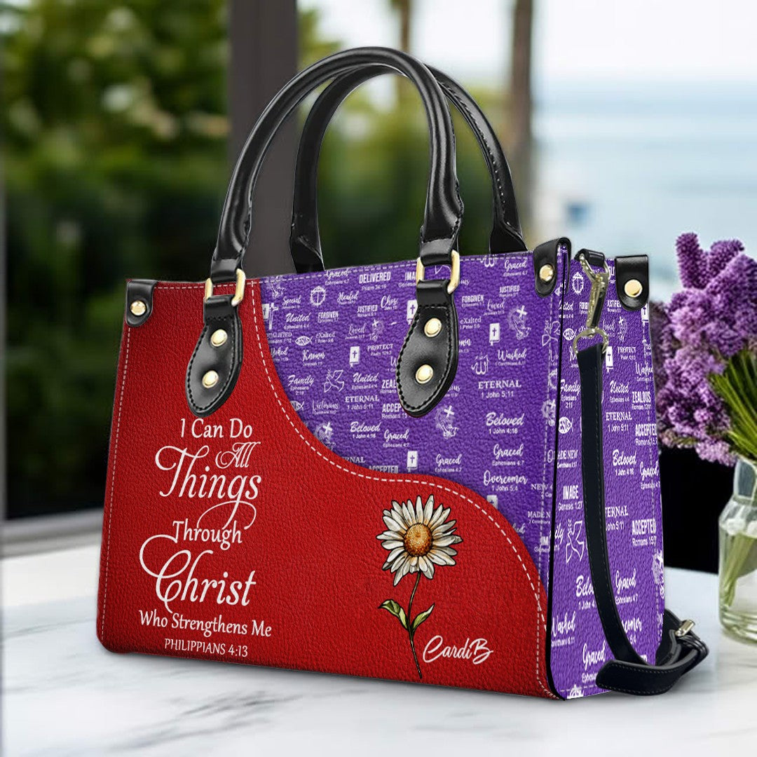 Personalized Bible Verse Leather Tote Bag