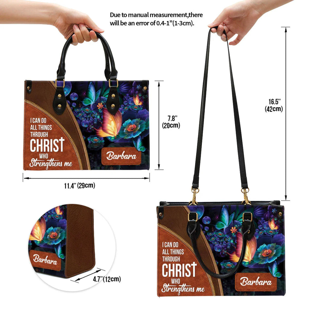 Personalized I Can Do All Things Leather Tote Bag