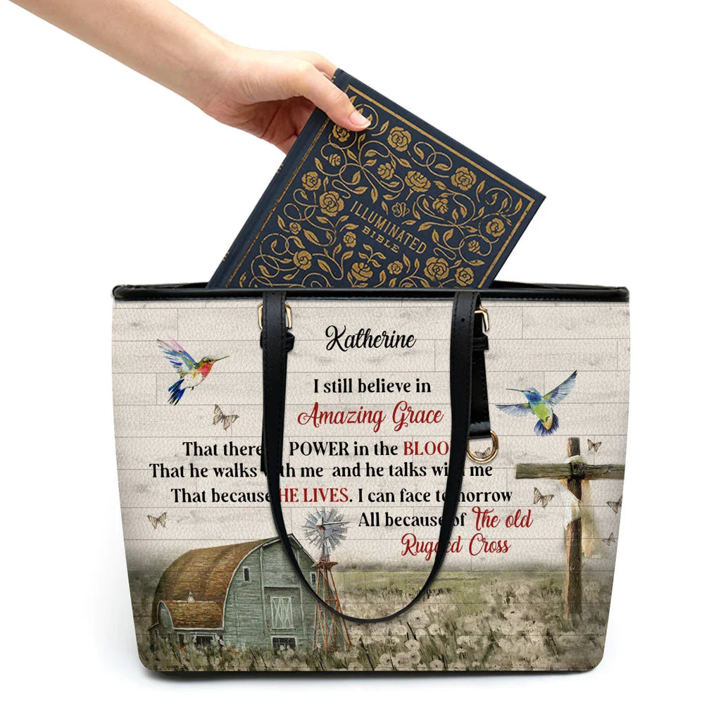 Amazing Grace Personalized Leather Tote Bag