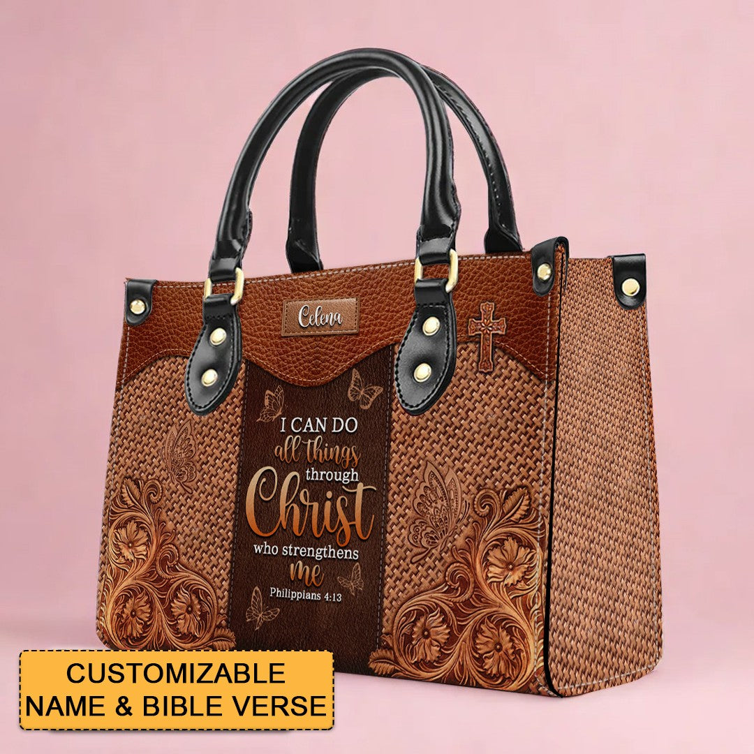 Personalized Faith & Strength Leather Handbag