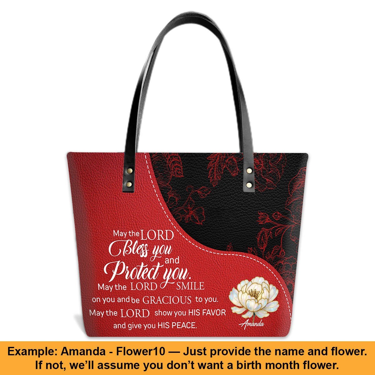 Personalized Christian Red Leather Tote Bag
