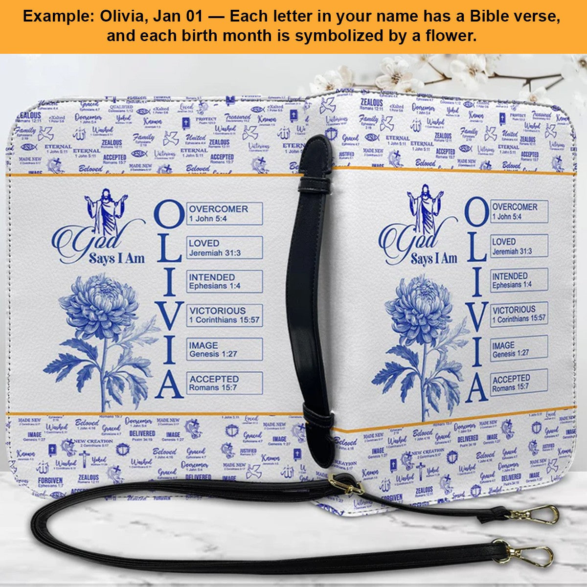Personalized Birth Flower Leather Bible Cover