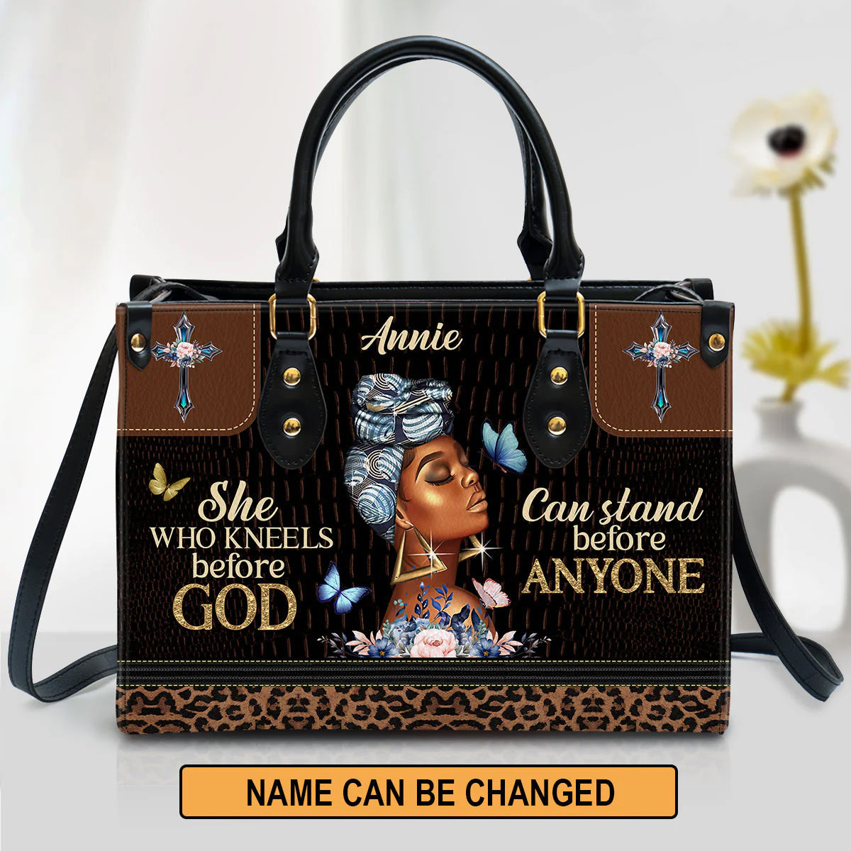 She Who Kneels Before God Leather Tote Bag