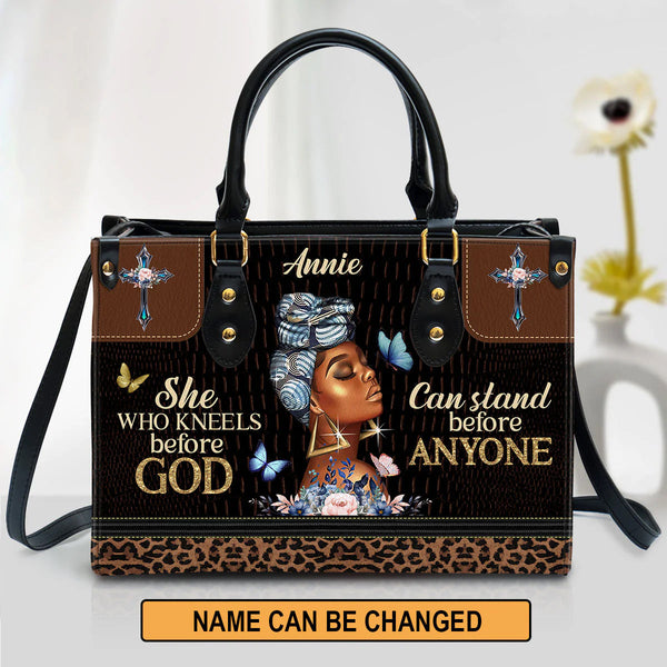 She Who Kneels Before God Leather Tote Bag