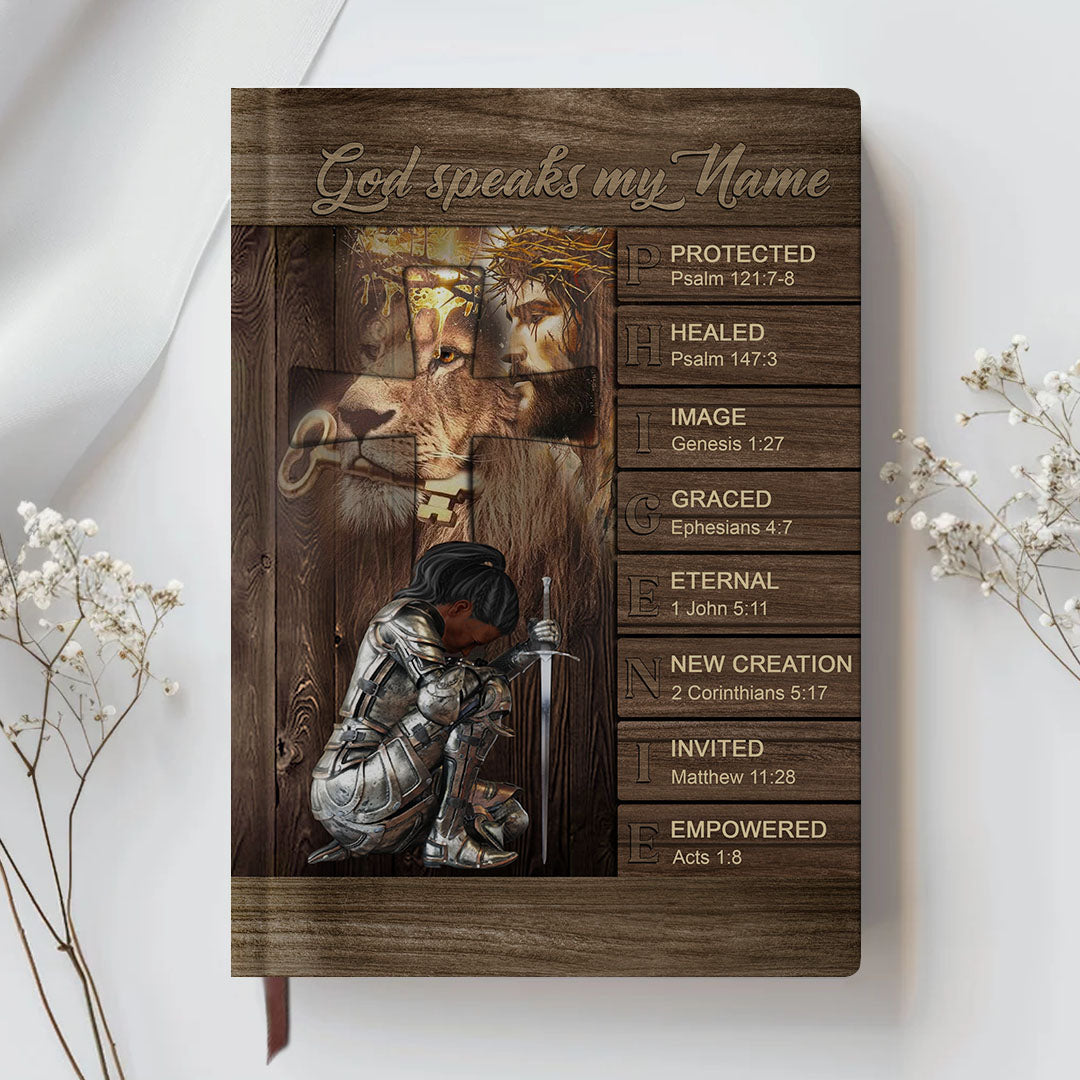 Personalized White "God Speaks My Name" Leather Journal