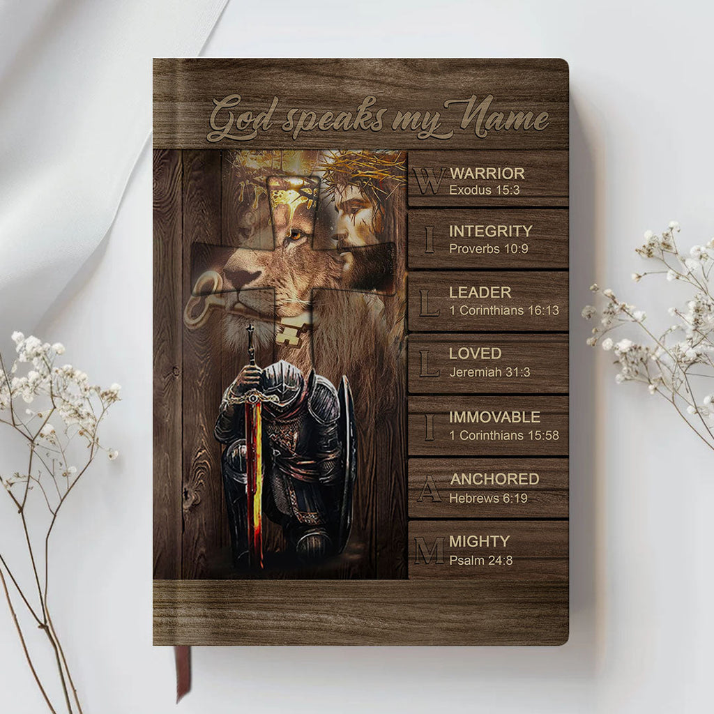 Personalized White "God Speaks My Name" Leather Journal