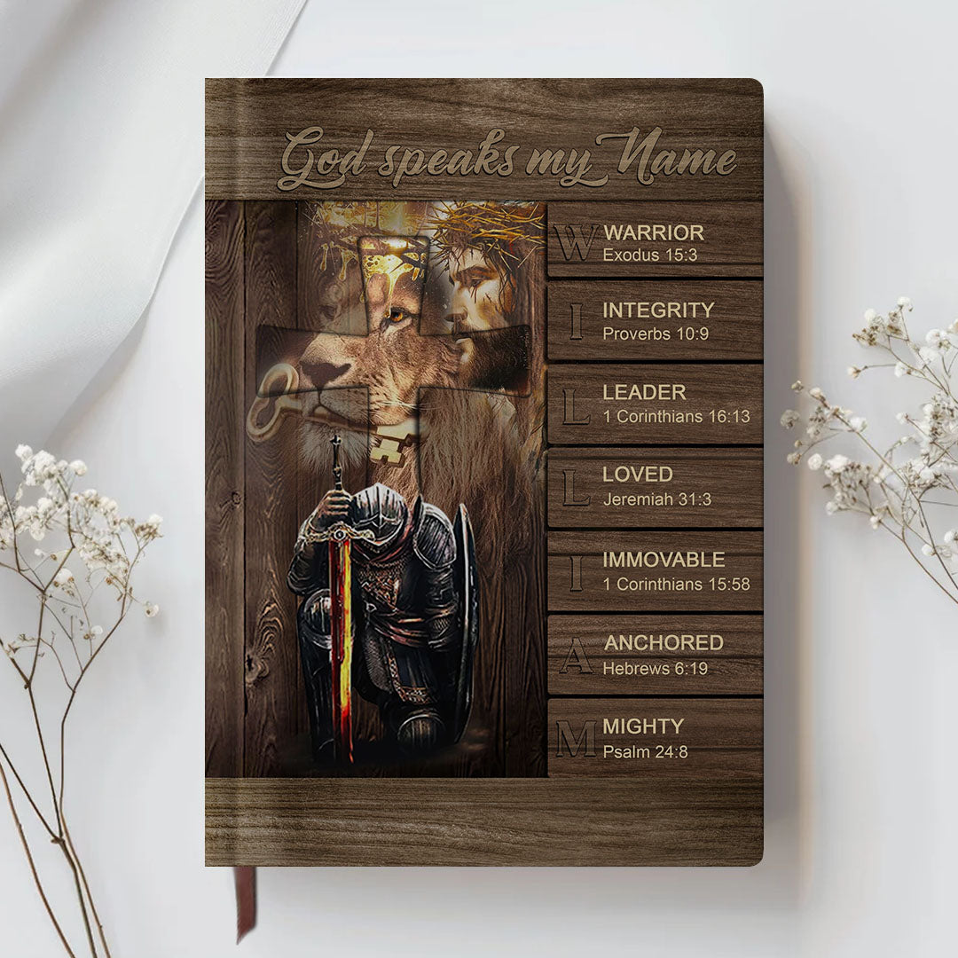 Personalized White "God Speaks My Name" Leather Journal