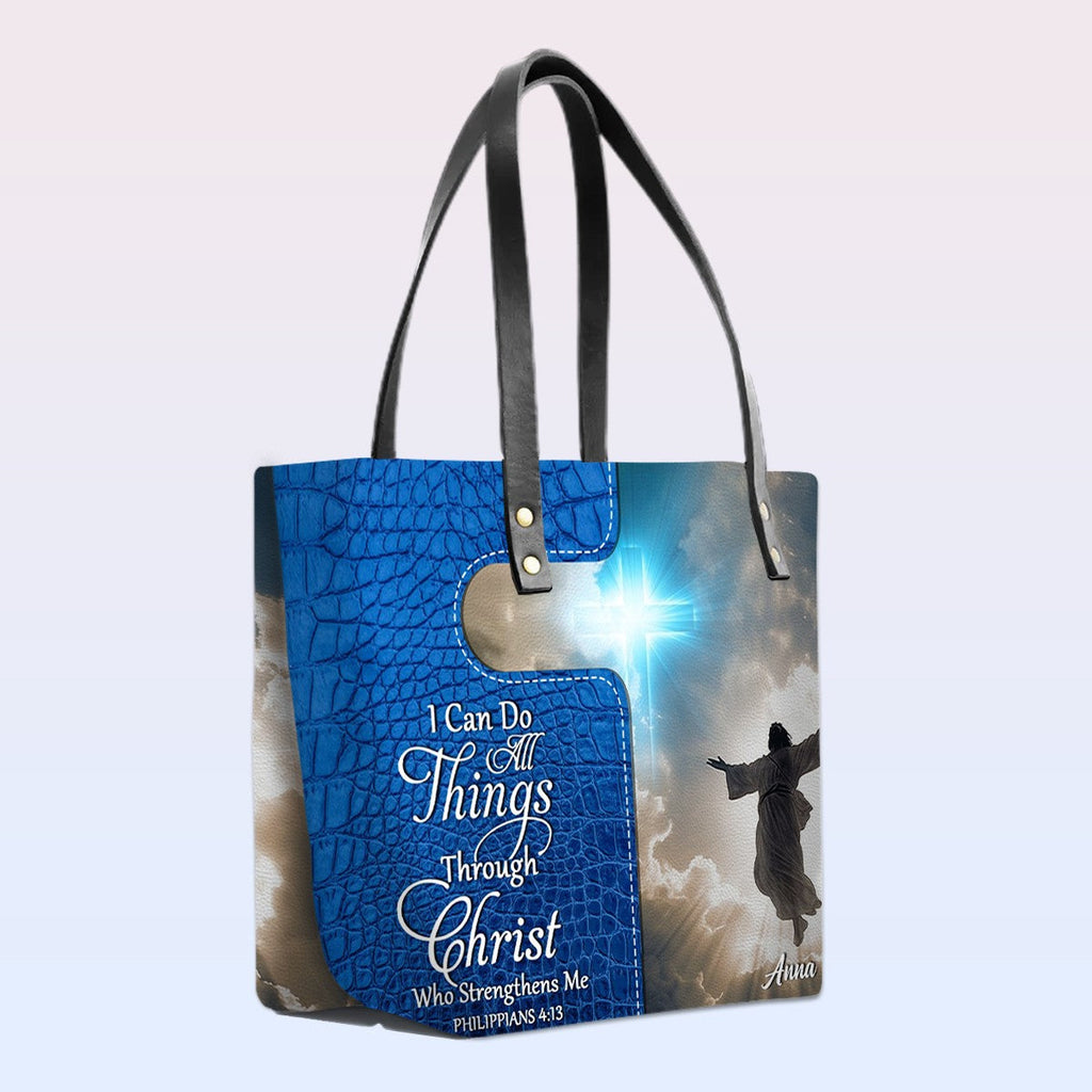 Personalized Bible Verse Leather Tote Bag