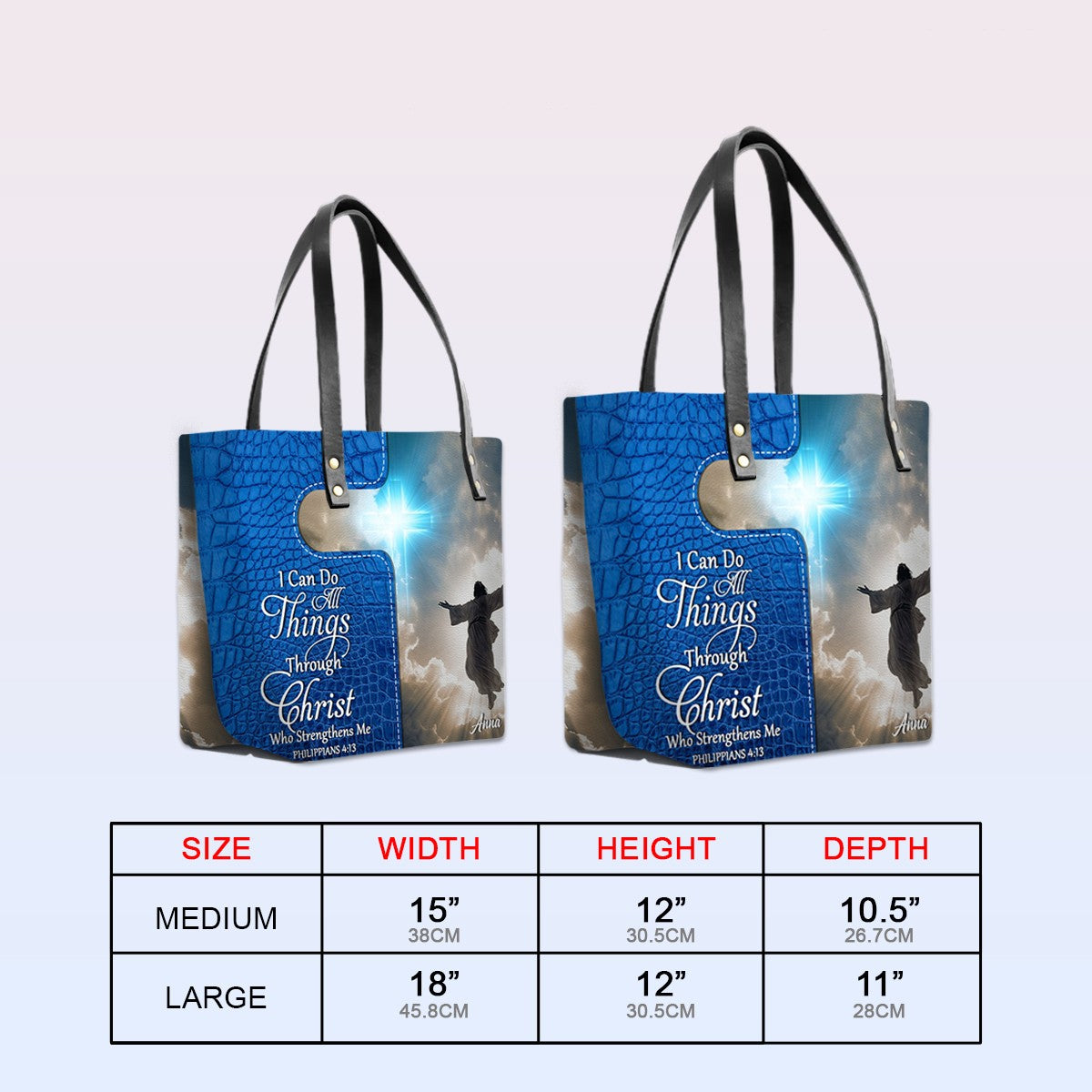 Personalized Bible Verse Leather Tote Bag