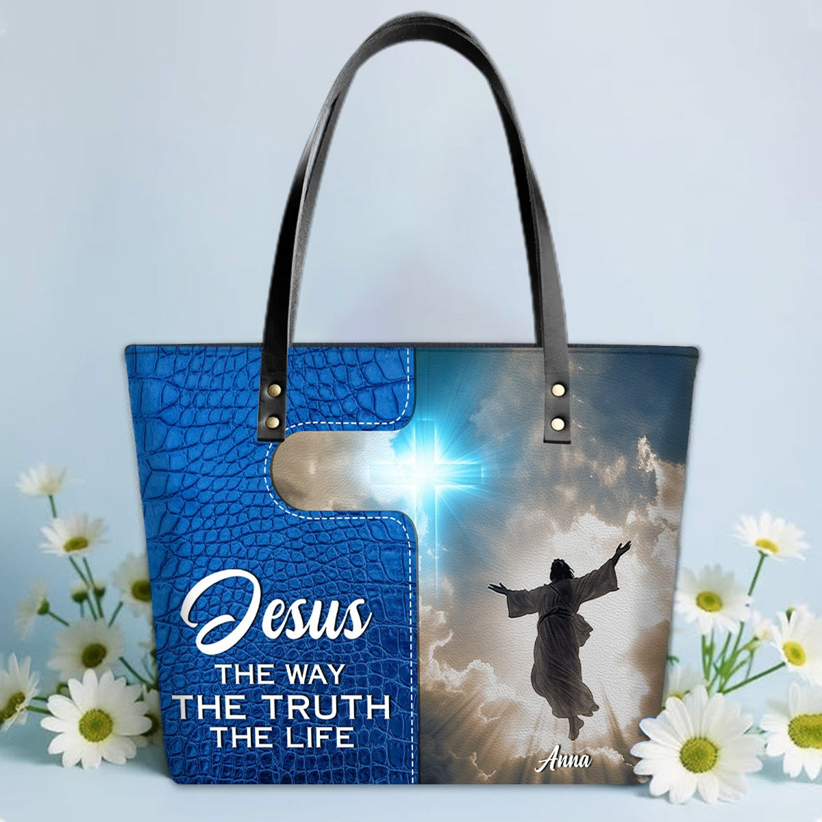 Personalized Bible Verse Leather Tote Bag