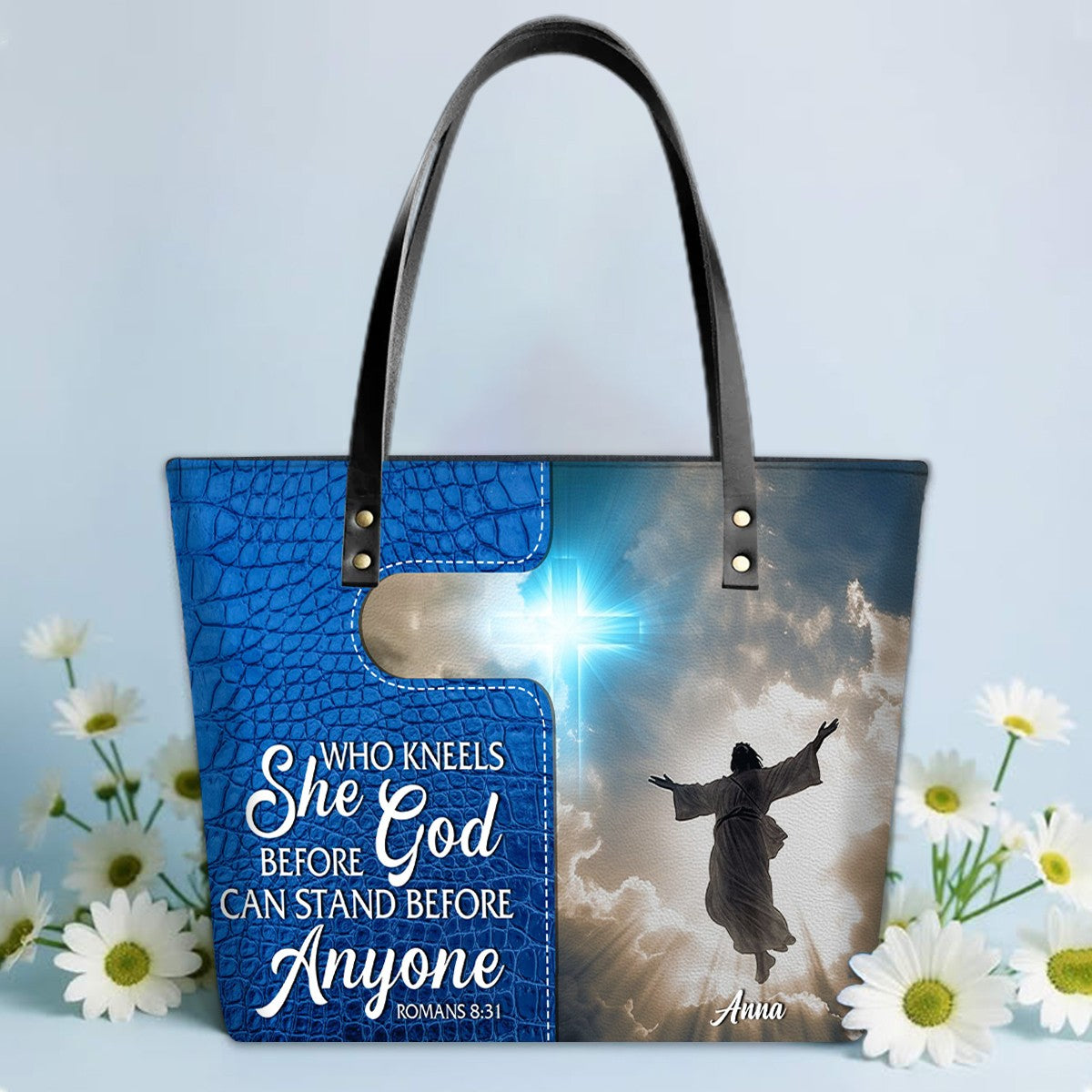 Personalized Bible Verse Leather Tote Bag