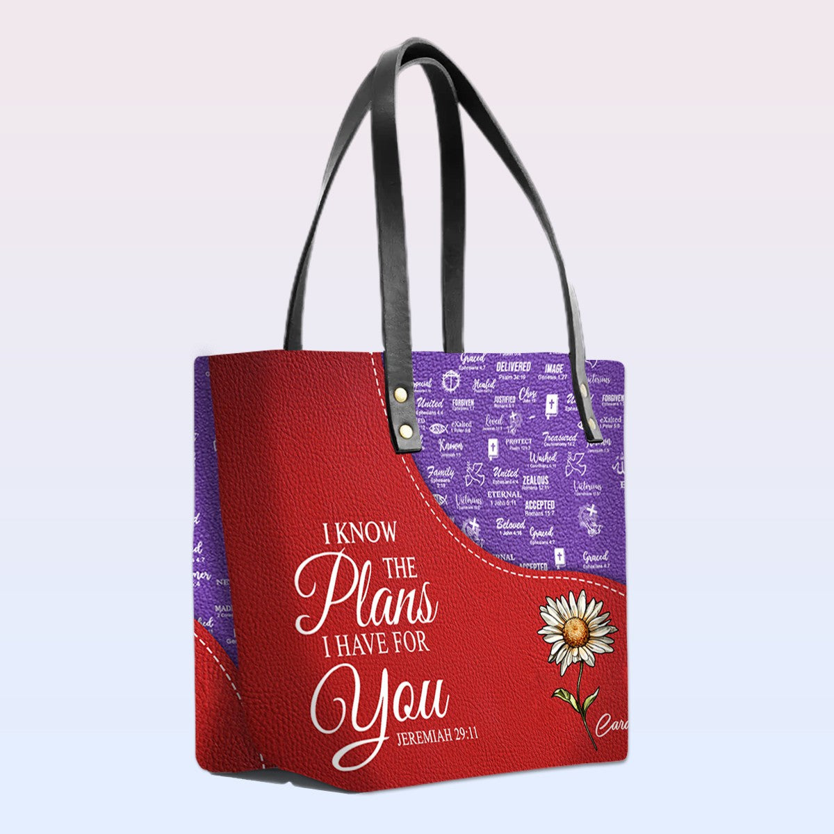 Personalized Bible Verse Leather Tote Bag