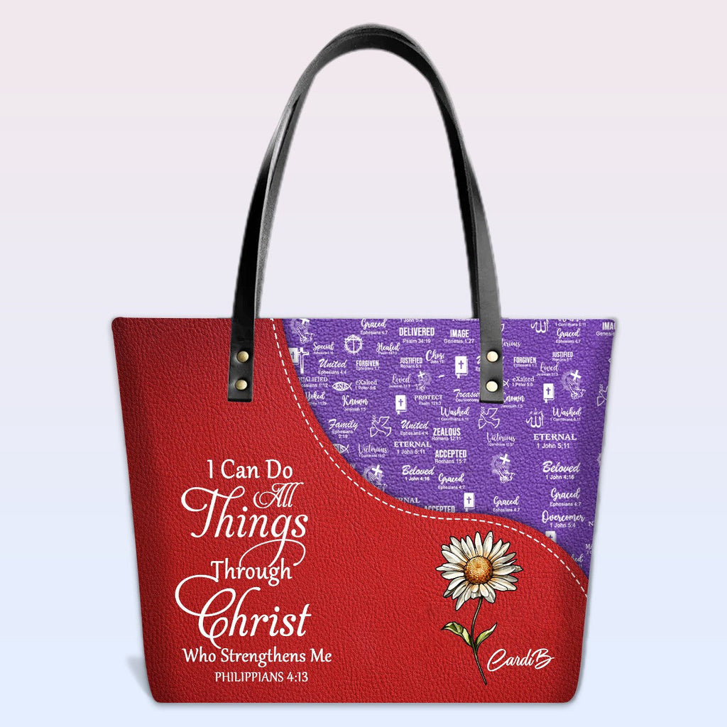 Personalized Bible Verse Leather Tote Bag