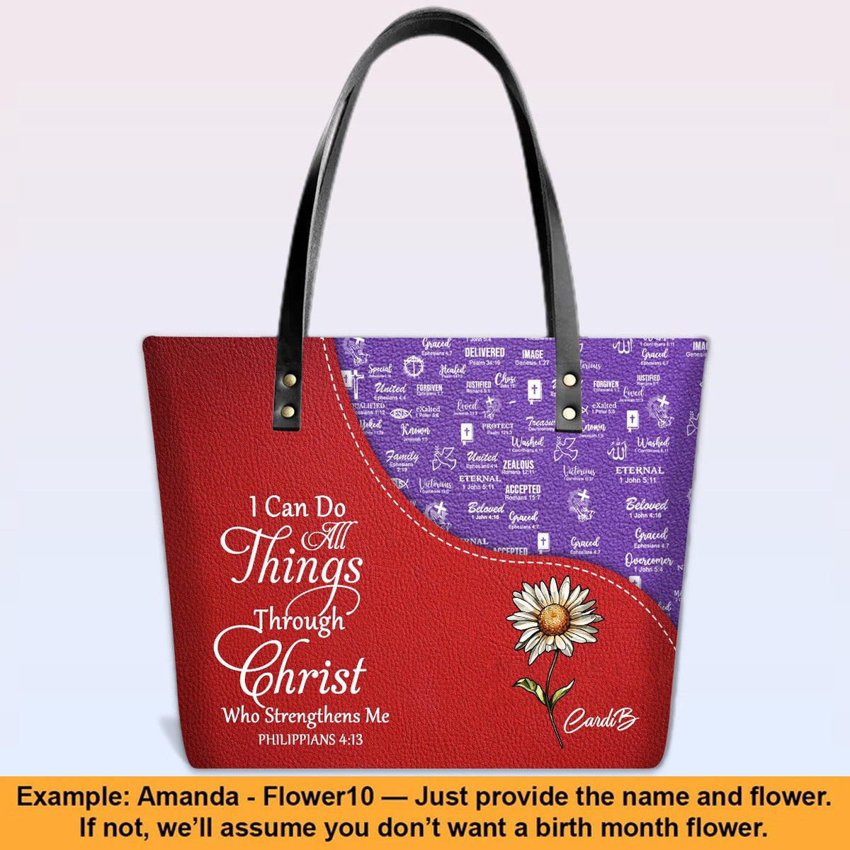 Personalized Bible Verse Leather Tote Bag