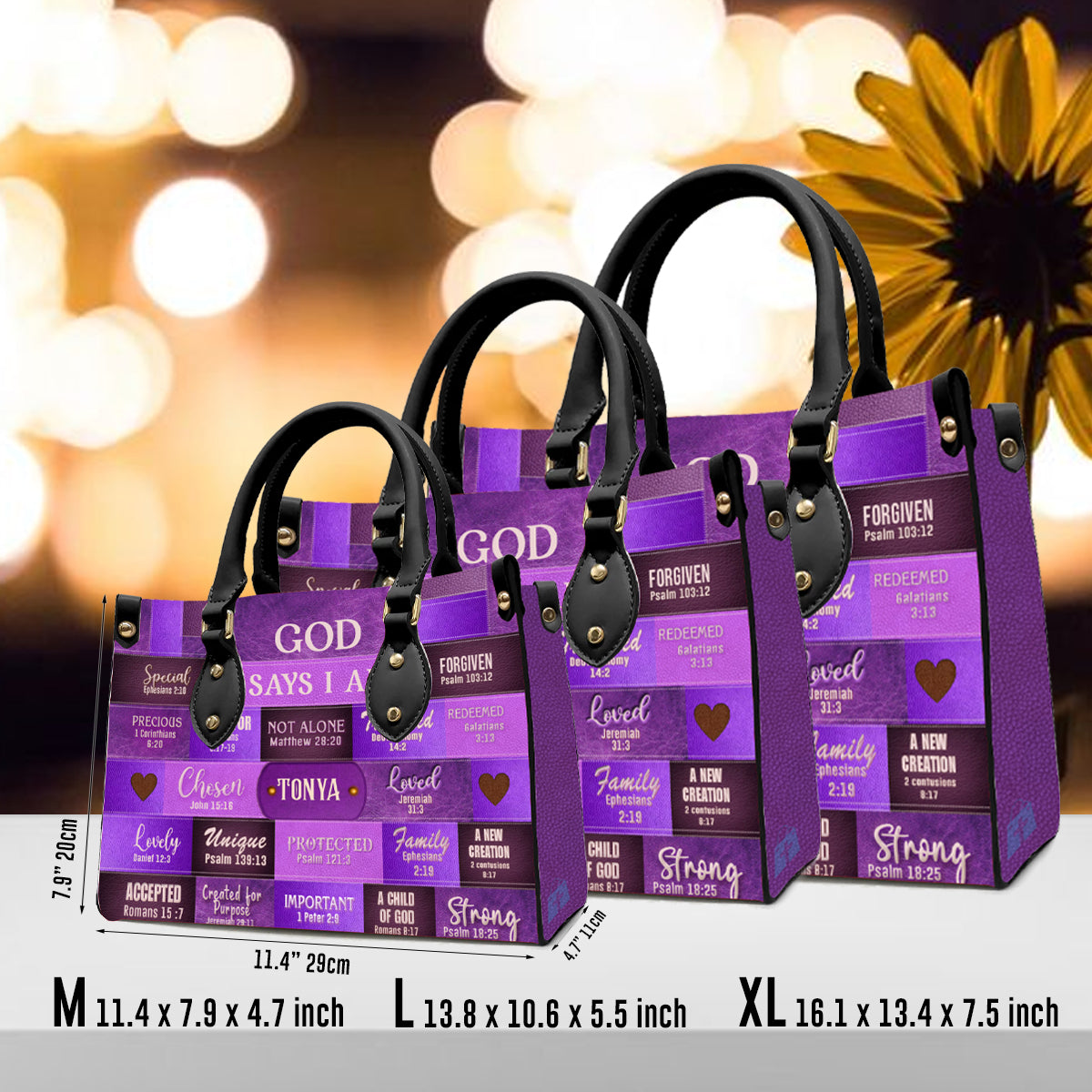 God Says I Am Personalized Purple Leather Handbag