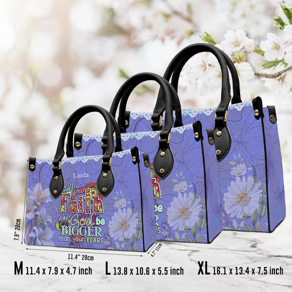Faith Bigger Than Fear Purple Leather Handbag