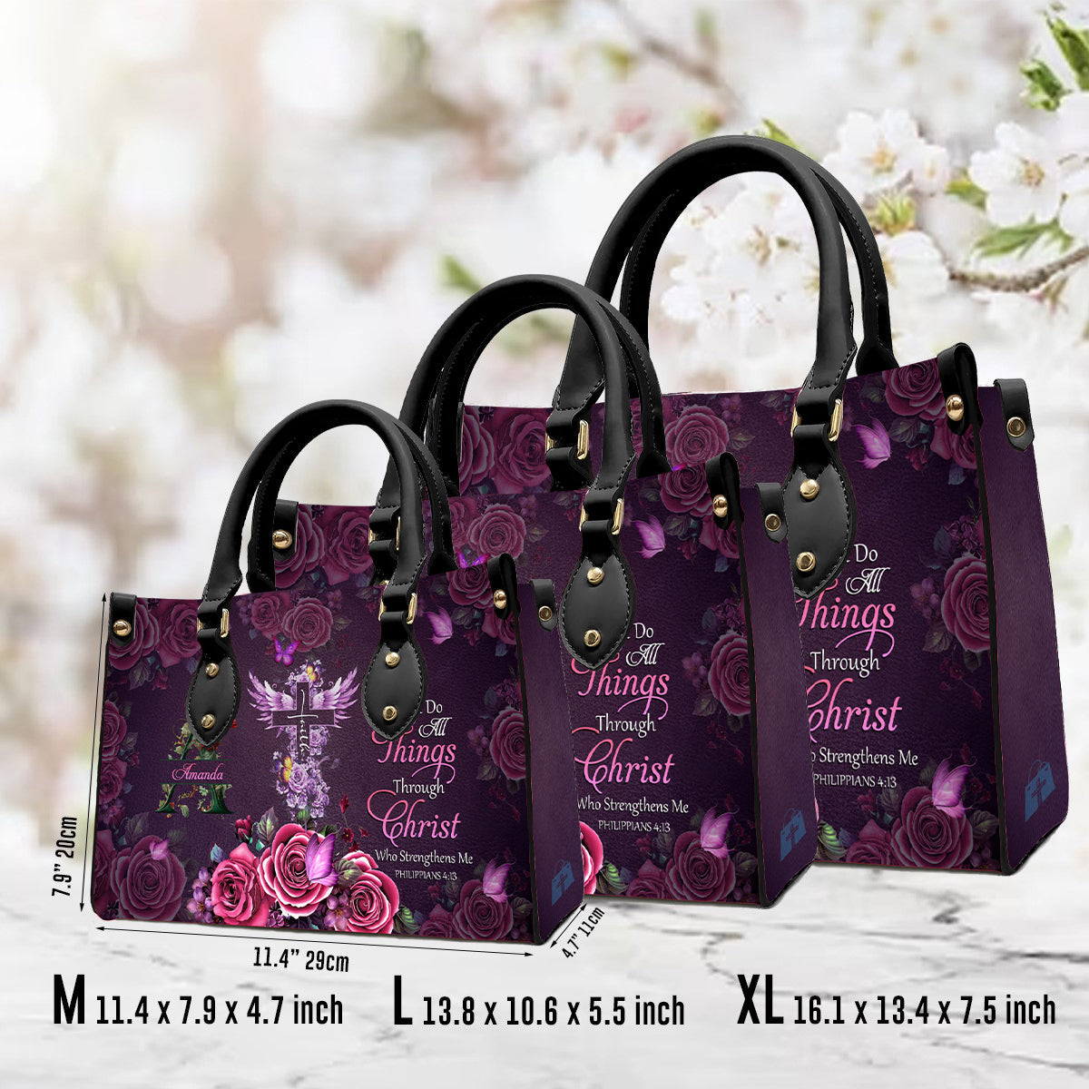 Personalized Christian Floral Leather Handbag