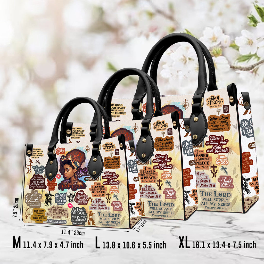 Personalized Black Woman Faith Leather Handbag