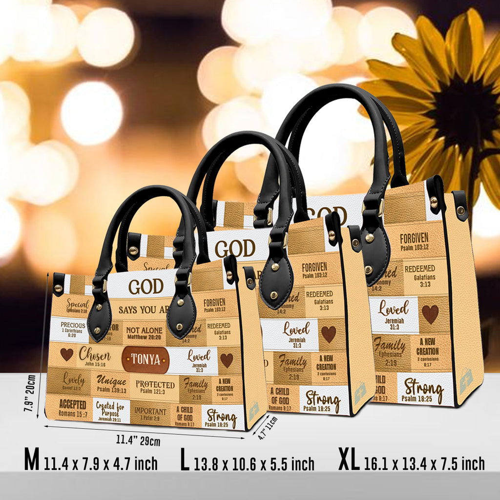 God Says I Am Personalized Leather Handbag