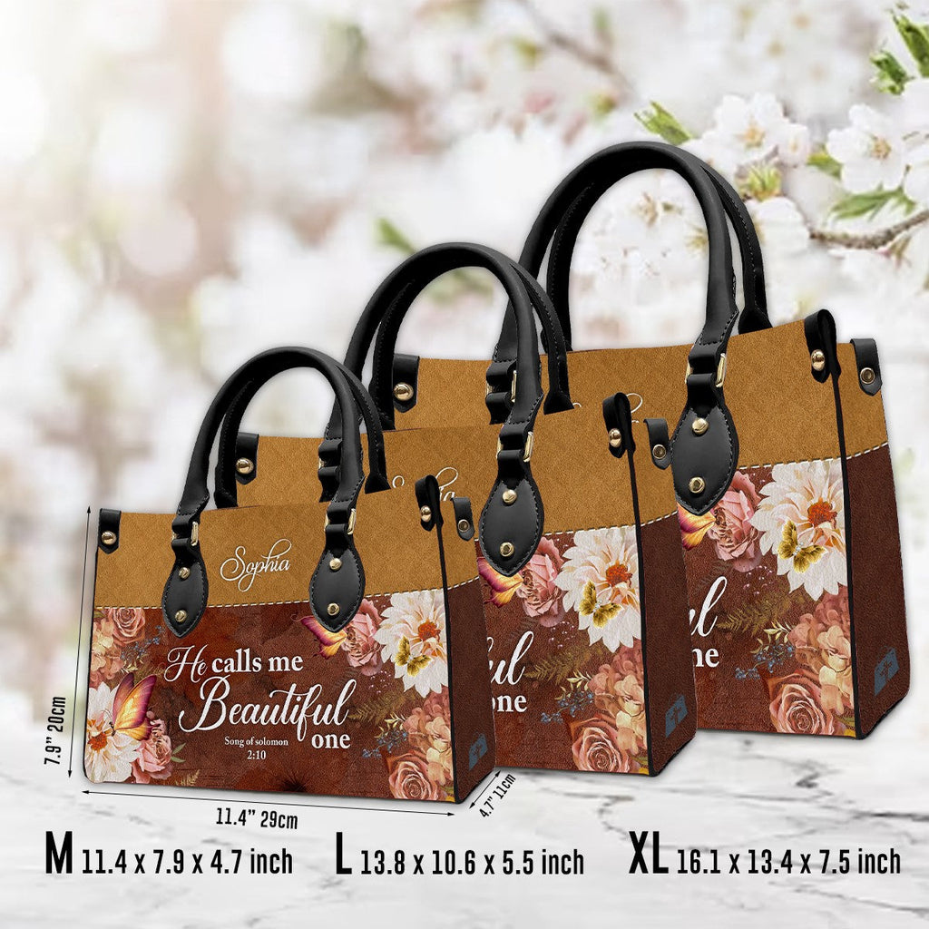 He Calls Me Beautiful One Leather Handbag