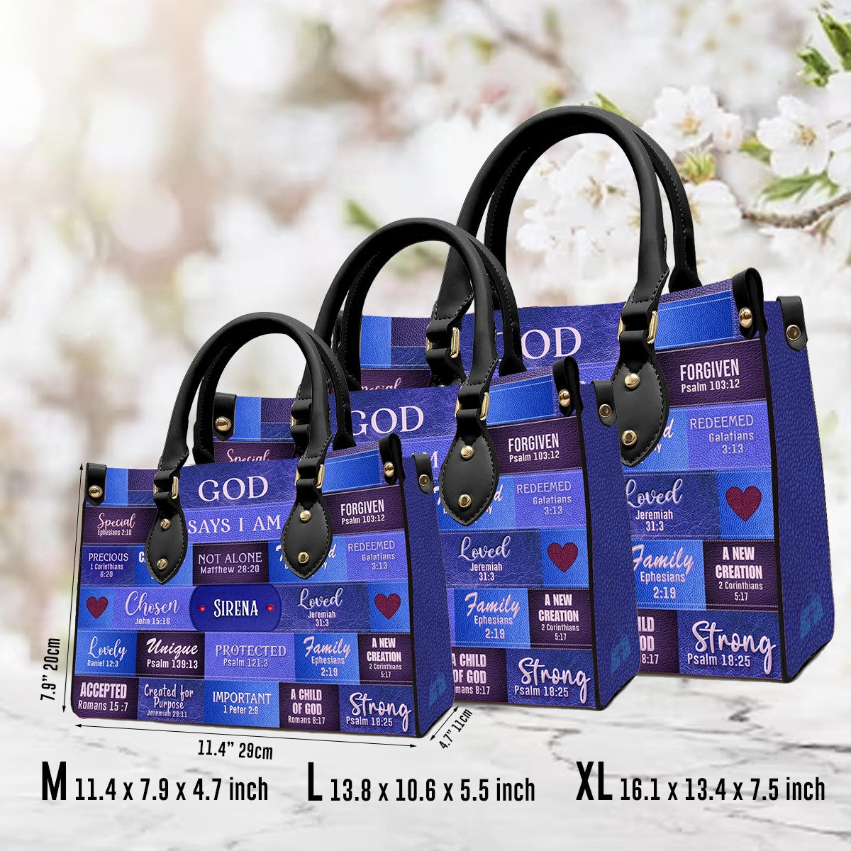 Personalized God Says I Am Blue Leather Handbag