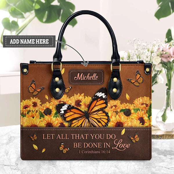 Done In Love Butterfly Sunflower Leather Handbag