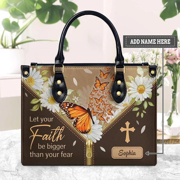 Faith Over Fear Butterfly Daisy Leather Bag