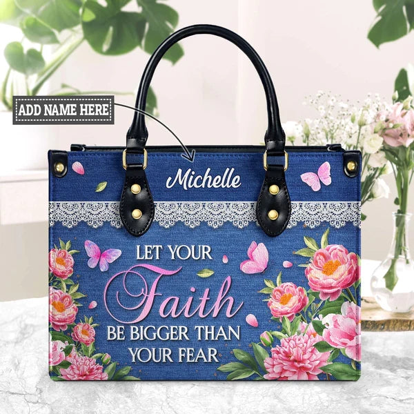 Faith Bigger Than Fear Personalized Leather Tote