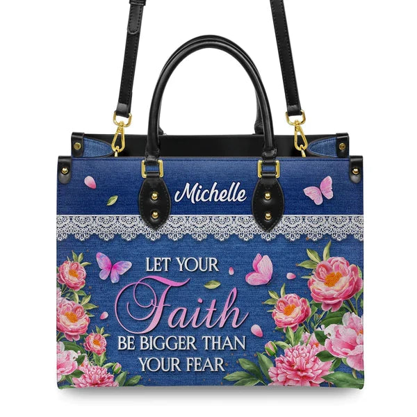 Faith Bigger Than Fear Personalized Leather Tote