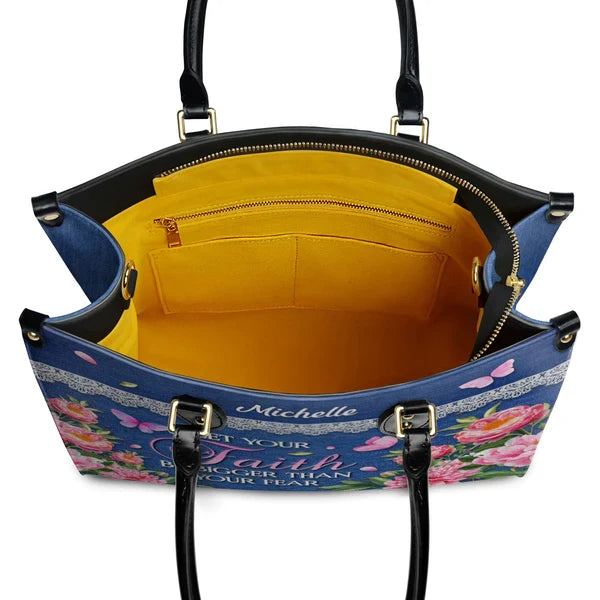 Faith Bigger Than Fear Personalized Leather Tote