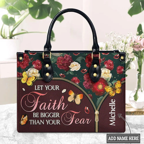Faith Over Fear Butterfly Floral Leather Bag