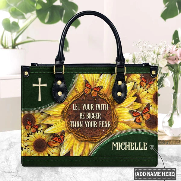 Faith Over Fear Sunflower Leather Handbag