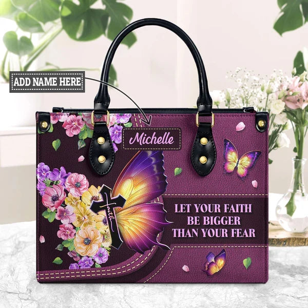 Faith Bigger Than Fear Personalized Leather Bag
