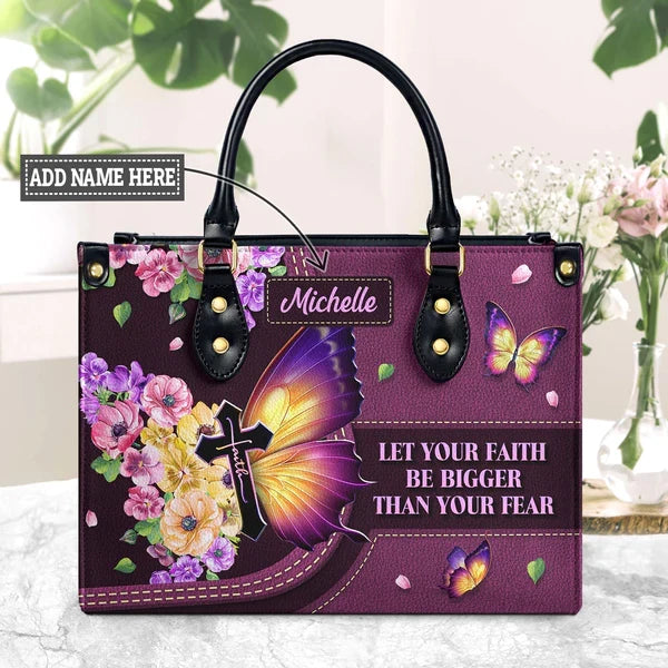 Faith Over Fear Personalized Leather Tote Bag