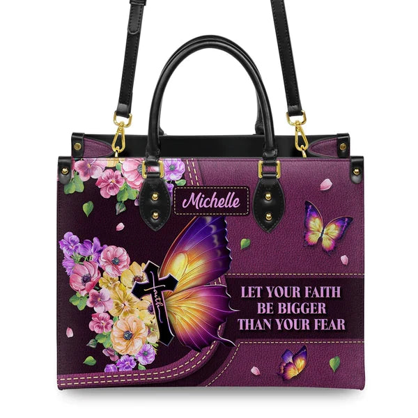 Faith Over Fear Personalized Leather Tote Bag